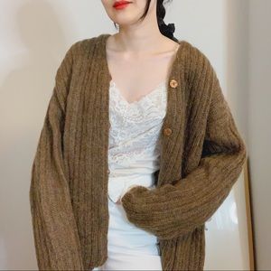 Vintage Grandma Olive Ribbed Button-down Cardigan